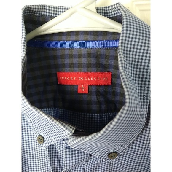 Report Collection Blue Gingham Collared Long Sleeve Button Shirt. L - Picture 3 of 9